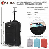 5 Cities (55x35x20cm) Lightweight Cabin Hand Luggage With a Retractable Telescopic Handle, Approved For Ryanair/easyJet/British Airways & more