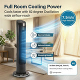 Olsen & Smith 36 Inch 27dB Ultra-Powerful & Silent Tower Fan – Smart Bladeless Design with Remote, 4 Speed Modes, 90° Oscillation, 12H Timer, LED Display – Matte Black