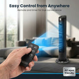 Olsen & Smith 36 Inch 27dB Ultra-Powerful & Silent Tower Fan – Smart Bladeless Design with Remote, 4 Speed Modes, 90° Oscillation, 12H Timer, LED Display – Matte Black