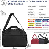 Aerolite (40x20x25cm) New and Improved 2024 Ryanair Maximum Size Holdall Cabin Luggage Under Seat Flight Holdall Bag (x2 Set) - Packed Direct UK
