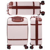 Aerolite Large Ultra Quiet 8 Wheel Stylish Classic Retro Vintage Style ABS Hard Shell Checked Check in Hold Luggage Suitcase with 4 Dual Hinomoto Wheels & TSA Lock, Cream - Packed Direct UK