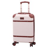 Aerolite Large Ultra Quiet 8 Wheel Stylish Classic Retro Vintage Style ABS Hard Shell Checked Check in Hold Luggage Suitcase with 4 Dual Hinomoto Wheels & TSA Lock, Cream - Packed Direct UK