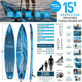 Aqua Spirit Barracuda 15’ 2 Person Tamden Inflatable Stand up Paddle Board SUP Kayak Package, 240KG Limit, 2x Seat, 2x Paddle & Kayak Blade, Pump, Go Pro Mount, Bag, Change Mat - Packed Direct UK