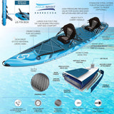Aqua Spirit Barracuda 15’ 2 Person Tamden Inflatable Stand up Paddle Board SUP Kayak Package, 240KG Limit, 2x Seat, 2x Paddle & Kayak Blade, Pump, Go Pro Mount, Bag, Change Mat - Packed Direct UK