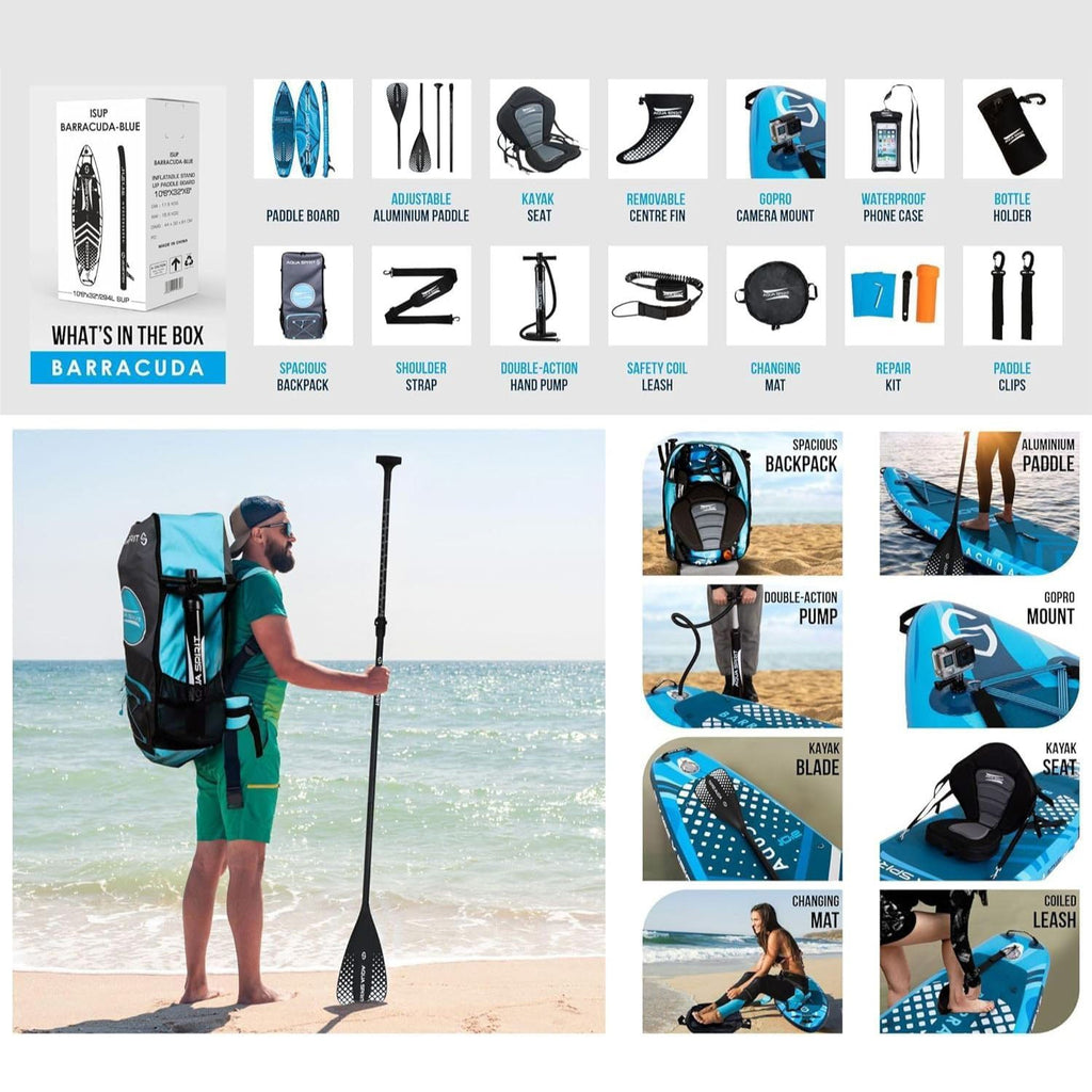 Aqua Spirit Barracuda iSUP Inflatable Stand Up Paddle Board, 10'6x32”x ...