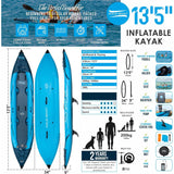 Aqua Spirit Inflatable Kayak, 10'5”/13’5”/1 or 2 Person Complete Kayak Kit with Paddle, Backpack, Double-Action Pump and more accessories, For Adult Beginners/Experts - 3 Years Brand Warranty - Packed Direct UK