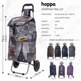 Hoppa 57Ltr Lightweight Shopping Trolley 2024 model, Hard Wearing & Foldaway Push/Pull Cart for Easy Storage With 1 Year Guarantee (Cities) - Packed Direct UK