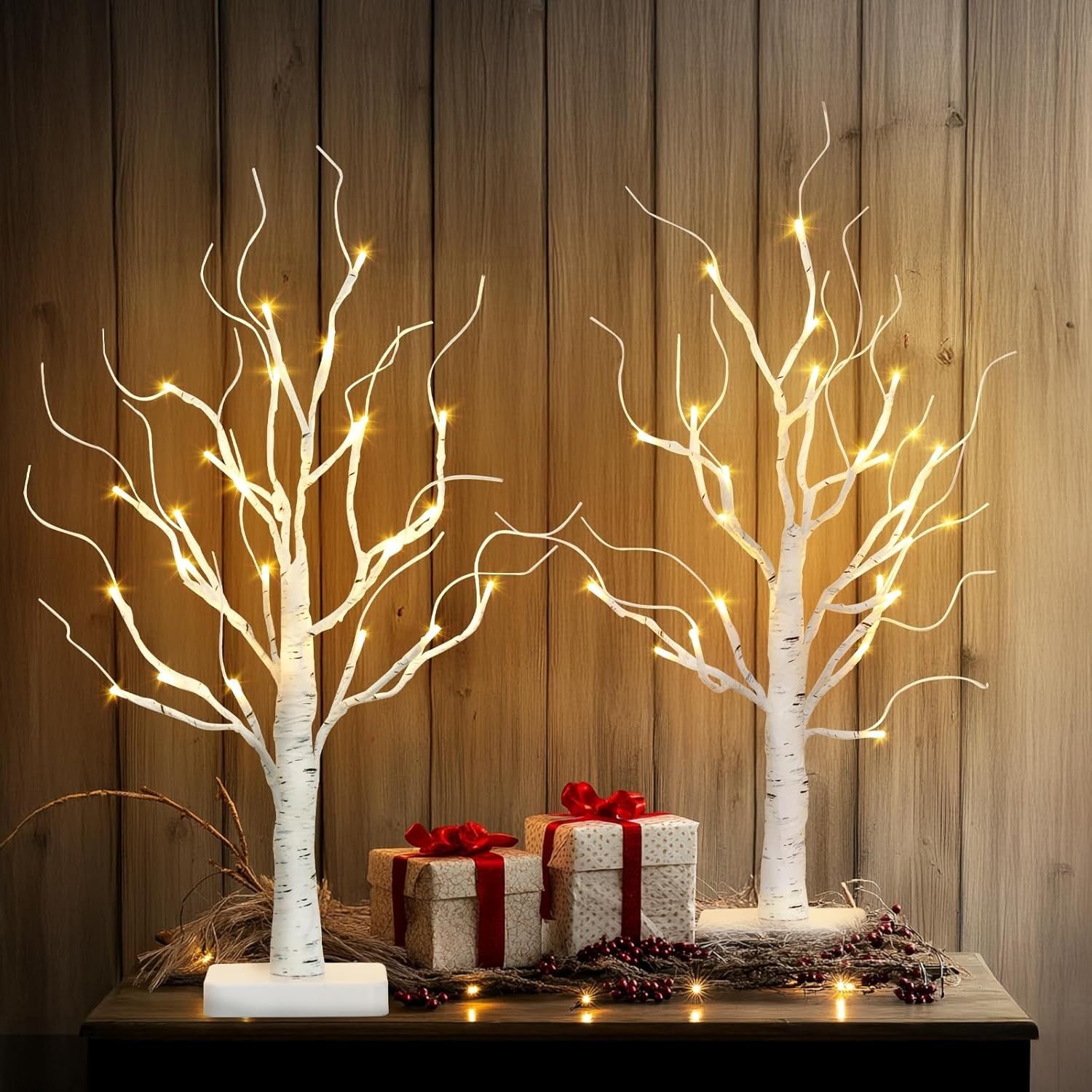 Olsen & Smith 2x 60cm Pre Lit Birch Twig Trees LEDs