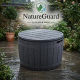 Olsen & Smith 127L Barrel Garden Storage Box & Seat – Round Patio Side Table, Outdoor Cushion & Pool Toy Storage, Lockable Lift-Off Lid, 100kg Sit-On, 100% Recycled Plastic, Tool-Free Assembly, Anthracite