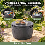 Olsen & Smith 127L Barrel Garden Storage Box & Seat – Round Patio Side Table, Outdoor Cushion & Pool Toy Storage, Lockable Lift-Off Lid, 100kg Sit-On, 100% Recycled Plastic, Tool-Free Assembly, Anthracite
