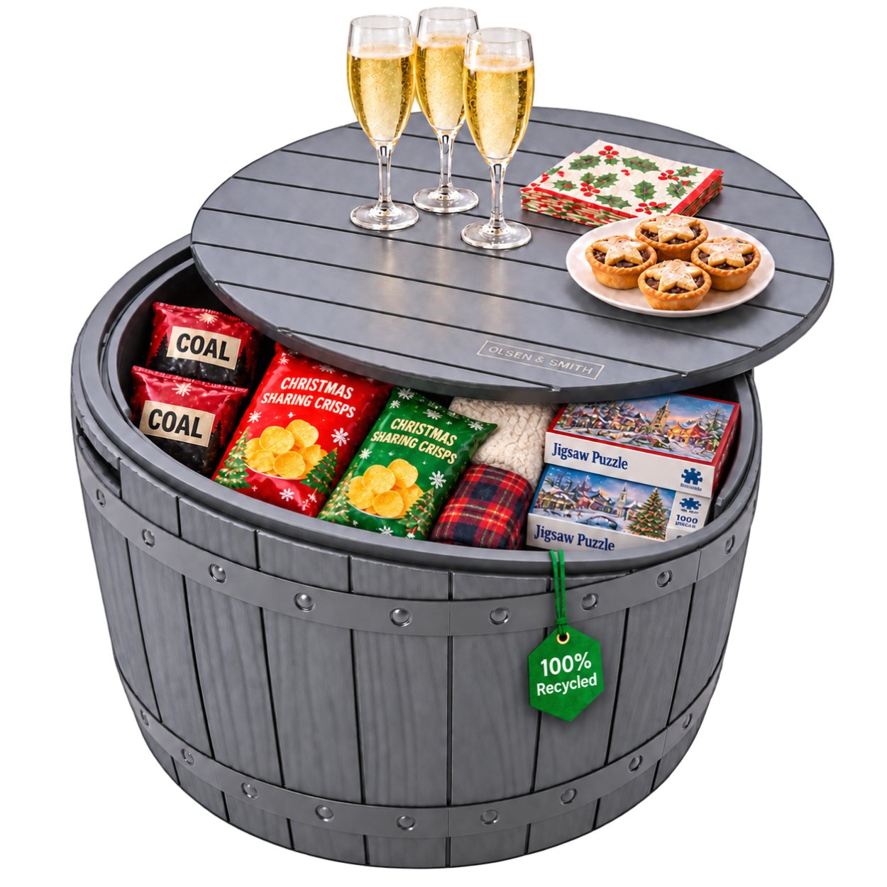 Olsen & Smith 127L Barrel Garden Storage Box & Seat
