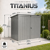 Olsen & Smith 1490L Metal Wheelie Bin Storage Shed for 2 x 240L Bins – 3x5ft Galvanised Steel Bin Store with Gas-Assisted Lid, Double Doors, Lock & Keys, Weatherproof Garden Storage (Silver)