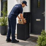 Olsen & Smith 190L Tall Slim Storage Box & Parcel Drop Box – 100% Recycled Waterproof Outdoor Storage Chest with Combination Lock, Anthracite Wood Effect, Shoe, Toy & Blanket Storage, Indoor & Outdoor
