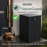 Olsen & Smith 190L Tall Slim Storage Box & Parcel Drop Box – 100% Recycled Waterproof Outdoor Storage Chest with Combination Lock, Anthracite Wood Effect, Shoe, Toy & Blanket Storage, Indoor & Outdoor