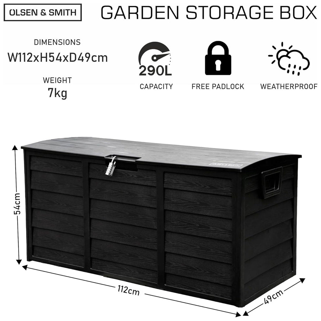 Olsen & Smith 290L Capacity Outdoor Garden Plastic Storage Cushion Box ...