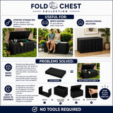 Olsen & Smith 490L Folding Garden Storage Box – Weatherproof Outdoor Storage Chest with Gas-Assisted Lid, Lockable with Padlock, Wheels & Handles, Quick 5-Minute Setup, Space-Saving Foldable Design
