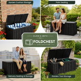 Olsen & Smith 490L Folding Garden Storage Box – Weatherproof Outdoor Storage Chest with Gas-Assisted Lid, Lockable with Padlock, Wheels & Handles, Quick 5-Minute Setup, Space-Saving Foldable Design