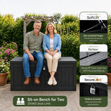 Olsen & Smith 570L Large Garden Storage Box – Weather Resistant Outdoor Storage Chest, 100% Recycled Plastic Cushion Storage Box with Padlock & Wood Effect, Heavy Duty Patio Storage (Grey)