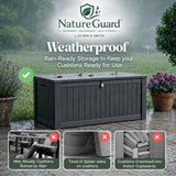 Olsen & Smith 570L Large Garden Storage Box – Weather Resistant Outdoor Storage Chest, 100% Recycled Plastic Cushion Storage Box with Padlock & Wood Effect, Heavy Duty Patio Storage (Grey)
