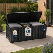 Olsen & Smith 680L Folding Garden Storage Box – Weatherproof Outdoor Storage Chest with Gas-Assisted Lid, Lockable with Padlock, Wheels & Handles, Quick 5-Minute Setup, Space-Saving Foldable Design