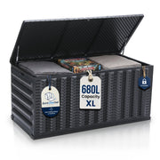 Olsen & Smith 680L Folding Garden Storage Box – Weatherproof Outdoor Storage Chest with Gas-Assisted Lid, Lockable with Padlock, Wheels & Handles, Quick 5-Minute Setup, Space-Saving Foldable Design