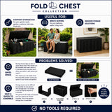 Olsen & Smith 680L Folding Garden Storage Box – Weatherproof Outdoor Storage Chest with Gas-Assisted Lid, Lockable with Padlock, Wheels & Handles, Quick 5-Minute Setup, Space-Saving Foldable Design