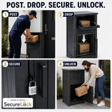 Olsen & Smith Outdoor Parcel Box – Secure Lockable Delivery Post Box with Anti-Theft Posting Slot, 90L Compartment, Combination Padlock, Recycled Polypropylene, Weatherproof Freestanding Design (Anthracite)