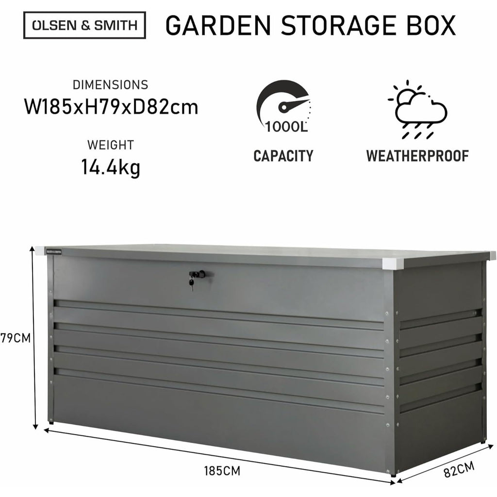 Olsen & Smith 1000L Large Metal Storage Box – Lockable Outdoor XL Gard ...