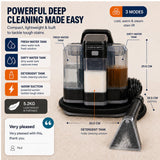 Olsen & Smith 1600W Portable Spot Cleaner Vacuum – Compact Deep Cleaning Machine for Carpets, Upholstery & Car Interiors with Dual Water Tanks, Steam Function & Multi-Tool Accessories