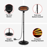 2KW Outdoor Free Standing Quartz Electric Garden Patio Heater 2000w Waterproof , 3 Power Settings , Adjustable Heat Angle and Height Adjustable Stand (Black) - Packed Direct UK