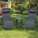 3 Piece Zero Gravity Reclining Garden Patio Deck Chair Sun Lounger, 2 Chair & Table Set, Black - Packed Direct UK