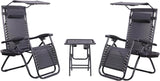 3 Piece Zero Gravity Reclining Garden Patio Deck Chair Sun Lounger, 2 Chair & Table Set, Black - Packed Direct UK