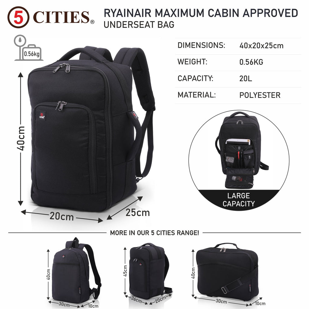5 Cities Ryanair Max (40x20x25cm) New and Improved 2024 Backpack