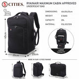 40x20x25 New and Improved 2022 5 Cities Ryanair Maximum Size Hand Cabin Luggage Approved Travel Carry On Holdall Shoulder Bag Backpack Rucksack Flight Bag with YKK Zippers, 40x25x20, Black - Packed Direct UK