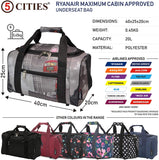 5 Cities (40x20x25cm) Hand Luggage Holdall Flight Bag, New and Improved Ryanair Maximum Sized Under Seat Cabin Holdall – Take The Max on Board! - Packed Direct UK