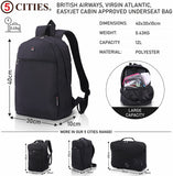 5 CITIES 40x30x10 New and Improved 2022 British Airways, Virgin Atlantic, EasyJet Holdall Cabin Luggage Under Seat Flight Bag, Black - Packed Direct UK