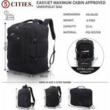 5 CITIES 45x36x20 New and Improved 2022 easyJet Maximum Size Holdall Cabin Luggage Under Seat Flight Bag, Black - Packed Direct UK