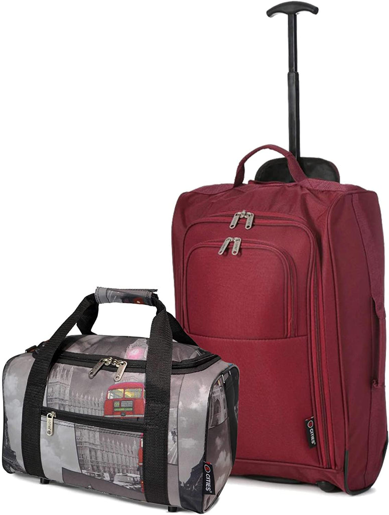 5 Cities (55x35x20cm) Lightweight Cabin Hand Luggage and (40x20x25cm) Holdall Flight Bag - Packed Direct UK