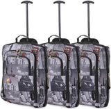 5 Cities (55x35x20cm) Lightweight Cabin Hand Luggage Set (Black + Navy + Green) - Packed Direct UK