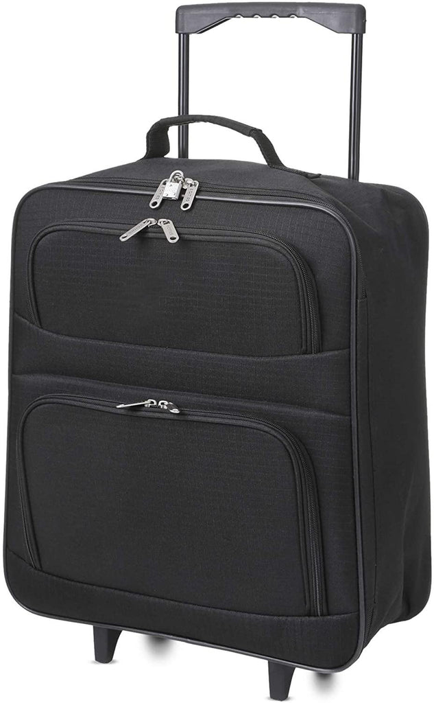5 Cities Folding Hand Luggage Bag + 40x20x25 Ryanair Max Size Cabin Holdall(Black + Black) - Packed Direct UK