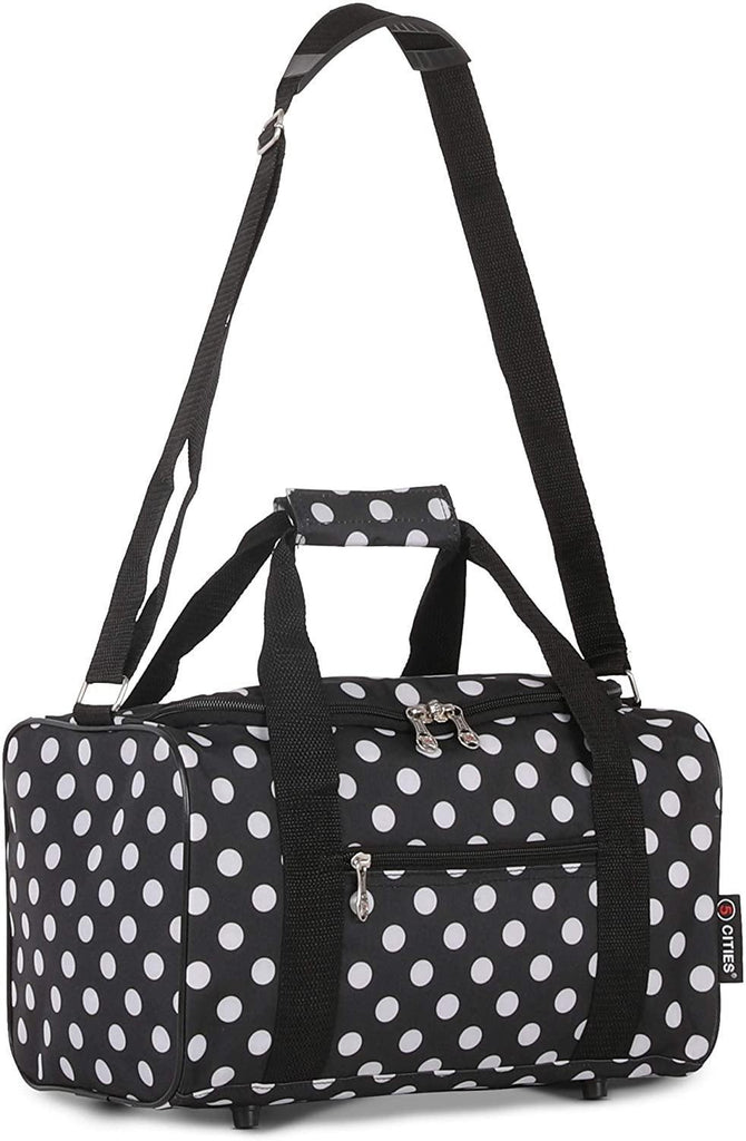 5 Cities Ryanair Sized Small Bag Cabin Luggage, Travel Duffle, 35 cm, 14L, Black Polka - Packed Direct UK