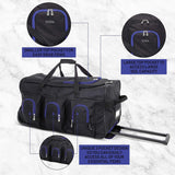 Large Lightweight Wheeled Duffle Holdall Travel Bag Sports Bag - 2 Year Warranty (Black/Blue, 30 Inch) - Packed Direct UK