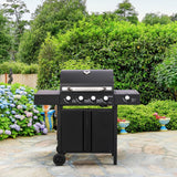 Olsen & Smith 4+1 Gas Burner Garden Outdoor BBQ Barbecue Grill, 4 Burners with Side Burner Hotplate, Adjustable Heat Dials & Storage, 2 Wheels - Black