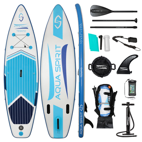 AQUA SPIRIT Tempo 10'/10'6 iSUP Inflatable Stand up Paddle Board for Adult Beginners/Intermediate with Backpack, Leash, Paddle, Changing Mat & Waterproof Phone Case
