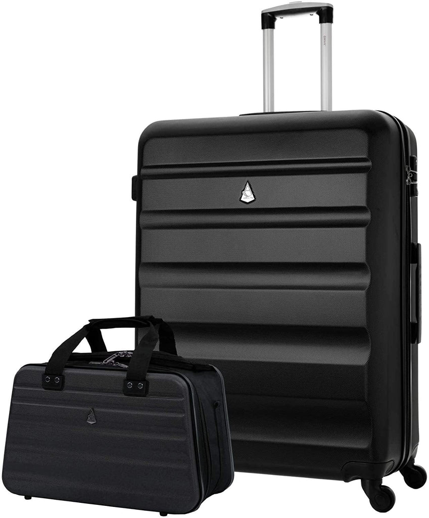 Aerolite 29" Large Lightweight ABS Hard Shell Check in Luggage Suitcase + Ryanair Max Size 40x20x25cm Hand Cabin Shoulder Flight Bag Black + Black - Packed Direct UK