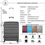 Aerolite 3 Piece Hard Shell Suitcase Luggage Set (Cabin + Medium + Large) Charcoal + 10x Face Mask Travel Bundle - Packed Direct UK