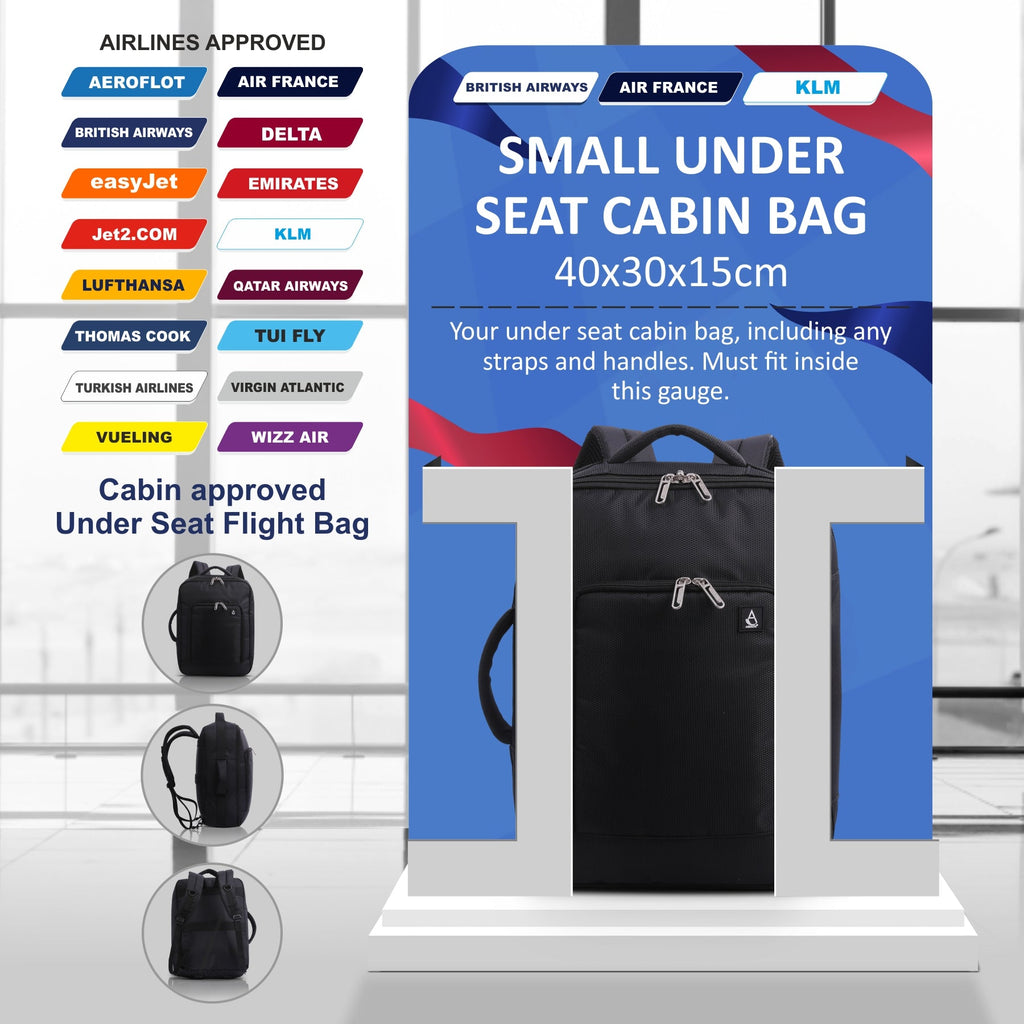 AEROLITE 40x30x15 New and Improved 2022 British Airways, EasyJet, Virgin Atlantic, KLM Cabin Luggage Under Seat Flight Bag Backpack, Black - Packed Direct UK