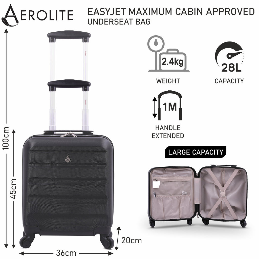 Aerolite 45x36x20 easyJet Maximum Size Hard ShellCarry On Hand Cabin Luggage Underseat Flight Bag Suitcase 45x36x20 with 4 Wheels set of 2 - Packed Direct UK