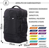 Aerolite 55x35x20cm 39L Hand Cabin Luggage Backpack, Fits 15Ã¢â‚¬Â Laptop, Carry On Rucksack Satchel Holdall Travel Daypack Flight Bag, 55x35x20, Black (Black + Black) - Packed Direct UK