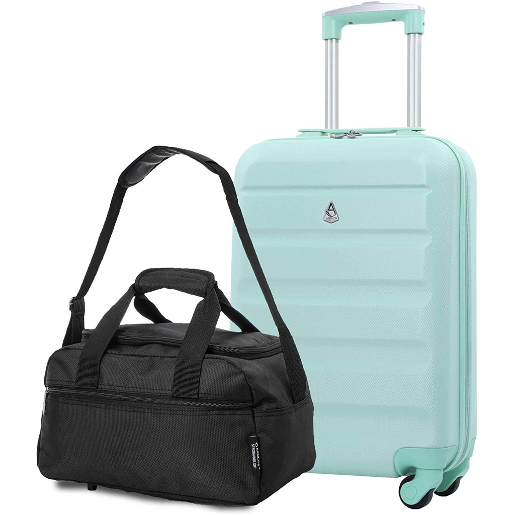 Aerolite (55x35x20cm) Lightweight ABS Hard Shell Travel Carry On Cabin Hand Luggage Suitcase + (40x20x25cm) Ryanair Maximum Sized Holdall Cabin Bag